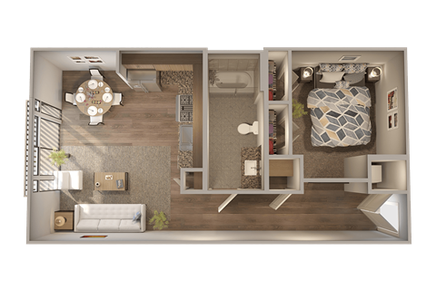Floor plan for 1 bed, 1 bath, 700 sqft